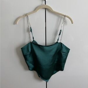Garage Green Satin Top with Chain Straps